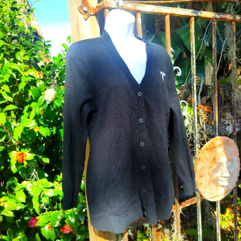 Tesla Black Cardigan Logo Sweater Small